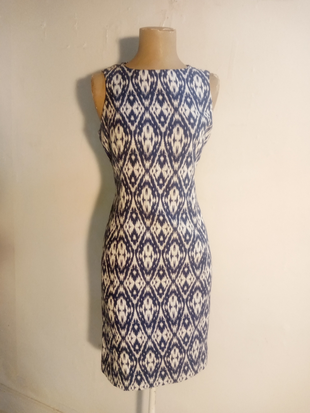 Anne Klein Navy and White Ikat Sheath Dress